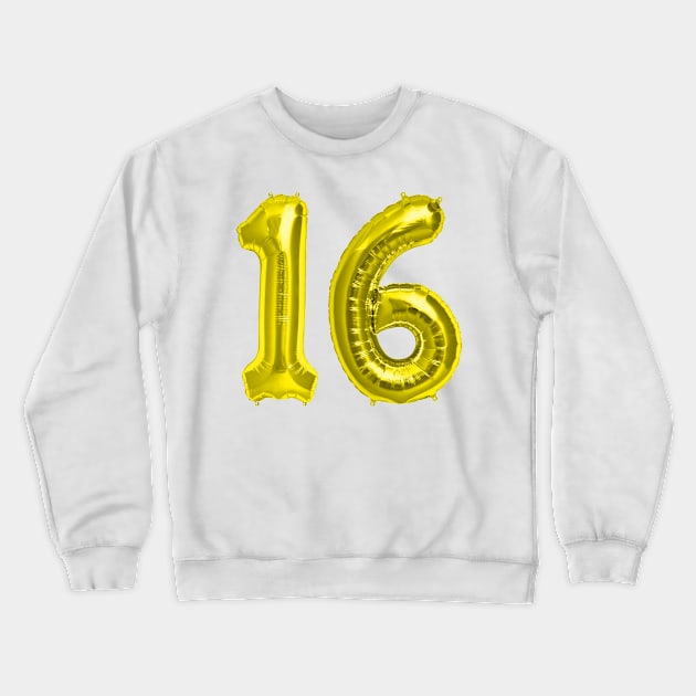 Yellow Gold 16th Birthday Metallic Helium Balloons Numbers Crewneck Sweatshirt by podartist